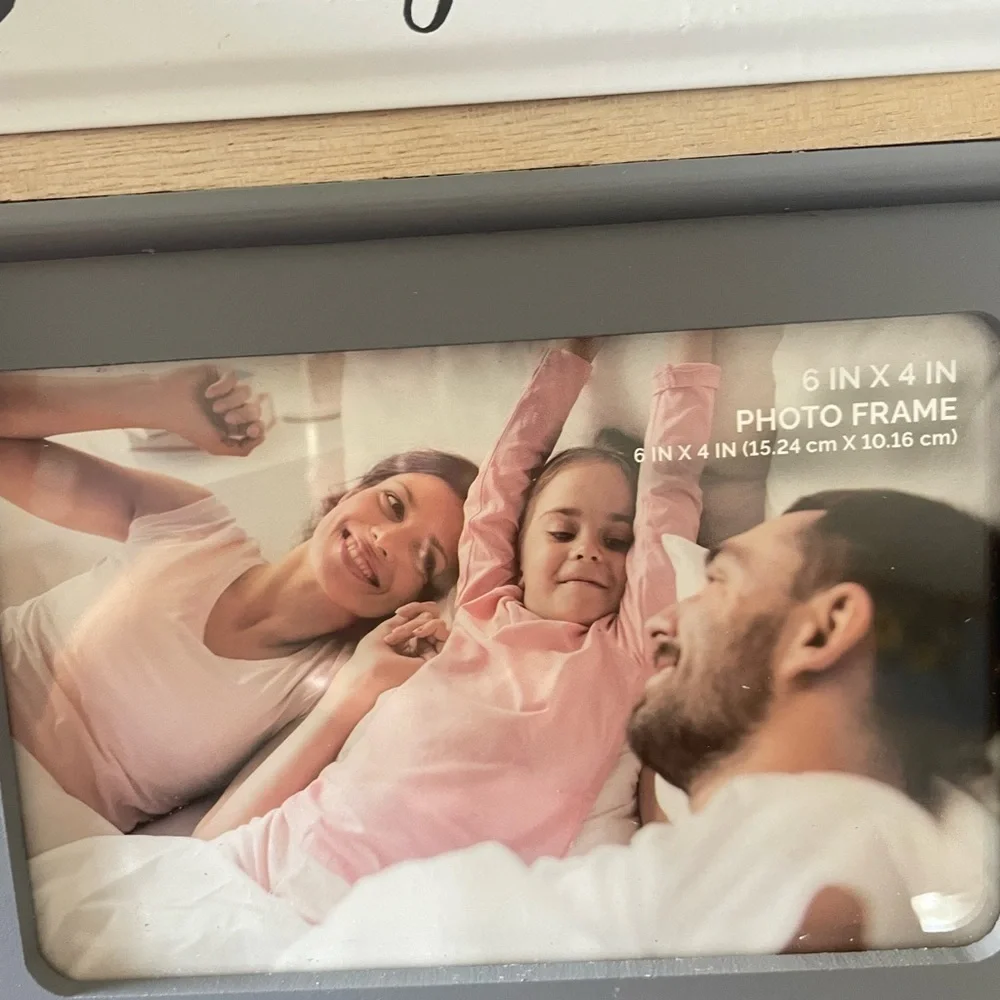 Charming Gray and White Family Photo Frame holds 6” x 4” photos